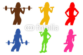 Naklejki fitness emblem, woman silhouette, vector illustration