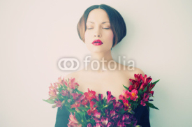 Naklejki Beautiful lady with flowers