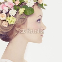 Naklejki Beautiful young girl with flowers