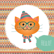 Naklejki Vector Hipster Cat greeting card design illustration