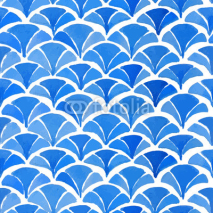 Naklejki Watercolor blue japanese pattern.