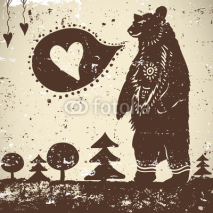 Fototapety Wild animal background Bear on a grunge background with a heart