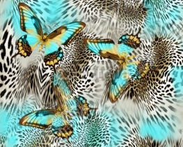 Naklejki blue butterfly leopard background