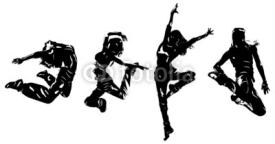 Naklejki Young woman dancers jumping