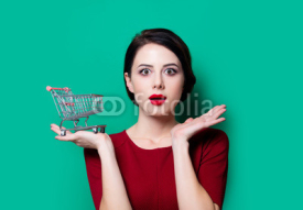 Fototapety Portrait of young woman with shopping basket