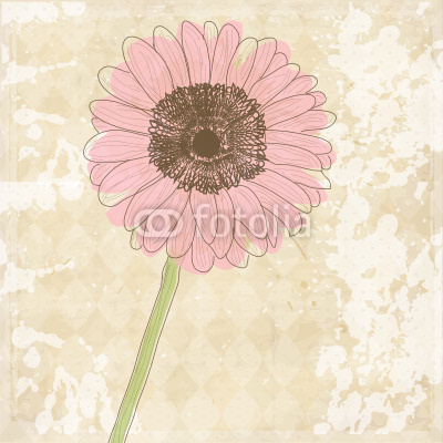Vintage old paper background with flower, vector texture