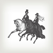 Fototapety Engraving vintage noble horse riders.