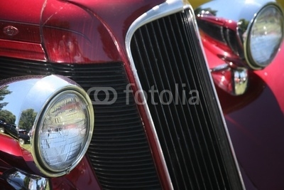 vintage car headlights and grill