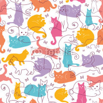 Fototapety Vector Colorful Cats Seamless Pattern Background. Cute, hand