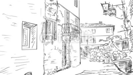 Fototapety Old Buildings In Typical Medieval Italian City - illustration
