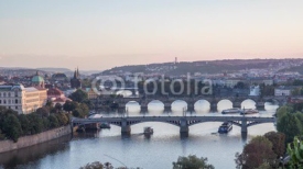 Naklejki View on Vltava river and bridges from Letna Park in Prague - zoom in time-lapse
