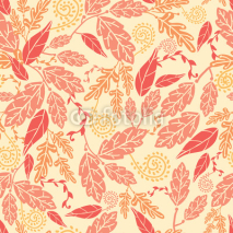 Fototapety Vector Fall Leaves Seamless Pattern background with various hand