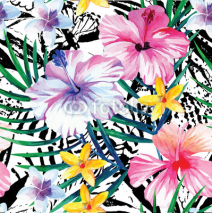 Fototapety exotic tropical floral watercolor pattern