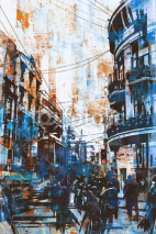 Naklejki illustration painting of urban street with grunge texture