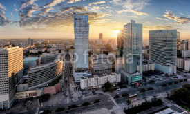 Fototapety Warsaw city with modern skyscraper at sunset, Poland