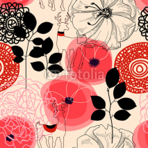 Fototapety Flowers and deers seamless pattern