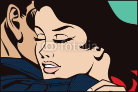 Naklejki Stock illustration. People in retro style pop art and vintage advertising. Kissing couple.