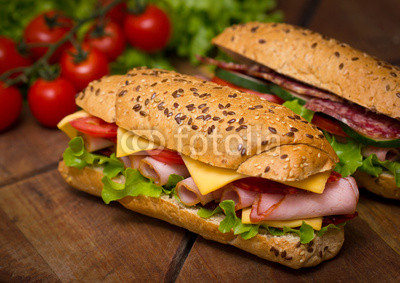 Sandwiches on the wooden table