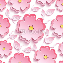 Fototapety Floral seamless pattern with 3d sakura and leaves