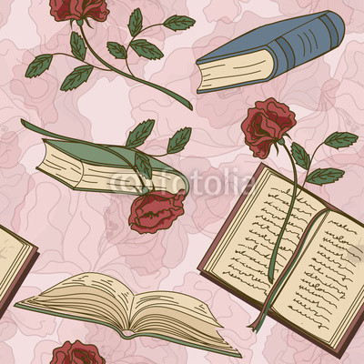 Seamless pattern of books and flowers