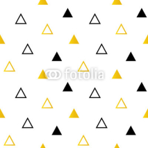 Fototapety Trendy black and gold triangles on white seamless pattern background.