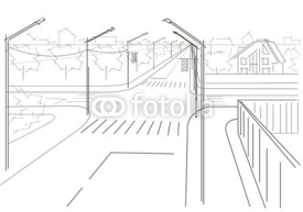 Fototapety Linear architectural sketch residential streets crossroad