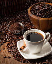 Naklejki Cup of Black Coffee with Beans