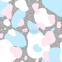 Obrazy i plakaty Abstract seamless chaotic pattern with military style. Modern wallpaper in trendy pastel colors. blue, pink and white. Organic background texture with spots and blots. Repeat endless design. Vector.