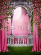 Naklejki Różany ogród z zasłonami