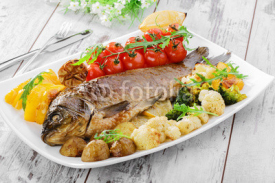 Fototapety baked fish with vegetables