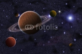 Abstract Saturn in Galaxy Background