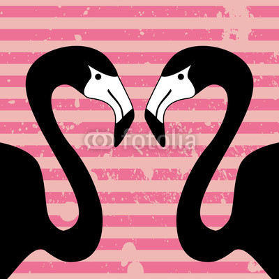 Two flamingos on stripey background
