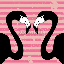 Naklejki Two flamingos on stripey background