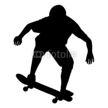 Obrazy i plakaty Silhouettes a skateboarder performs jumping. Vector illustration