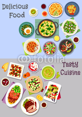 Healthy food icon set with meat, veggies and fruit