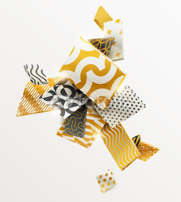 Composition of gold and black 3D rectangles. Abstract vector illustration.