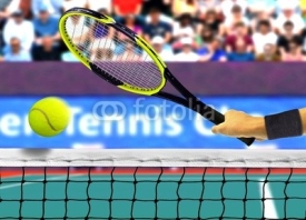 Naklejki Hitting Tennis Ball in Front of the Net