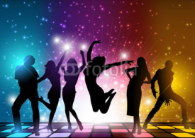 Naklejki Party People Background - Dancing Silhouettes Illustration, Vector