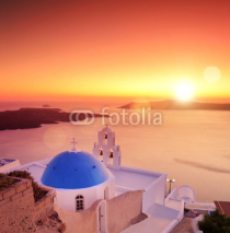 View of a dome of the St. Spirou in Firostefani on Santorini