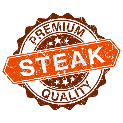 Steak grungy stamp isolated on white background