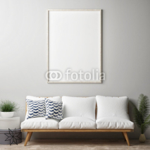 Mock up poster, hipster living room, 3d render, 3d illustration