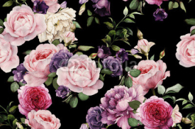 Fototapety Seamless floral pattern with roses, watercolor