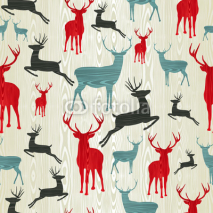 Fototapety Christmas wooden reindeer pattern