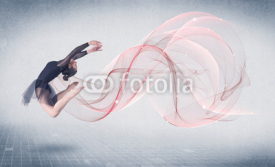 Naklejki Dancing ballet performance artist with abstract swirl
