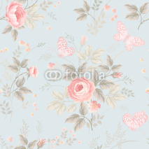 Fototapety seamless floral pattern with roses and butterflies
