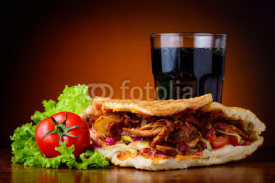 Naklejki kebab, vegetables and cola drink