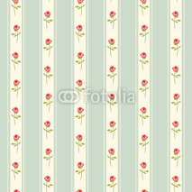 Obrazy i plakaty Cute seamless Shabby Chic pattern with roses and polka dots ideal for kitchen textile or bed linen fabric, curtains or interior wallpaper design, can be used for scrap booking paper etc