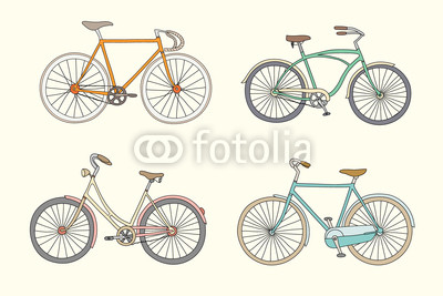 Set of retro bicycles in pastel tints
