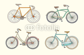 Obrazy i plakaty Set of retro bicycles in pastel tints