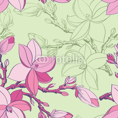 Floral seamless pattern with drawing magnolia flowers